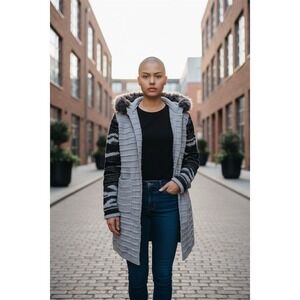 LCR Black edition Hooded Sweater Coat Faux Fur Trim Size M streetwear wool blend